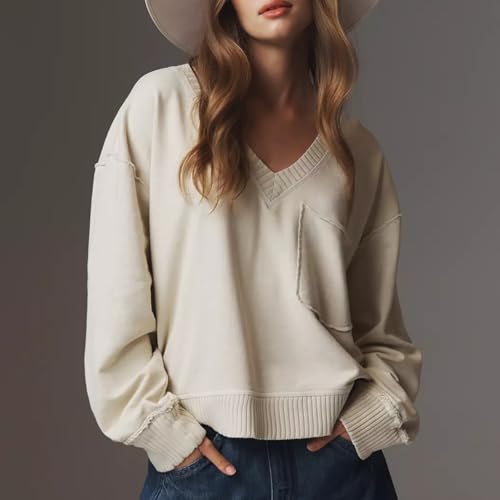 Womens Oversized V Neck Sweatshirts Long Sleeve Pullover Fall Fashion Ribbed Knit Hoodies Sweater Tops2