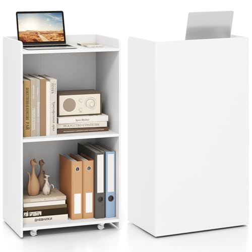 GIANTEX Atril portátil con ruedas con cerradura, podio de madera, escritorio de pie para sala de reuniones, escuela e iglesia, 57,5 x 37 x 105 cm (blanco)