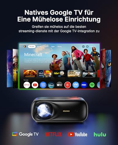 NexiGo PJ40 Pro Google TV Projektor, Native 1080p, 4K Unterstützung, KI-Bildverbesserung, 800 ANSI Lumen, Smart-Projektor mit Auto-Keystone, 20 W Lautsprecher, Hintergrundbeleuchtete Fernbedienung