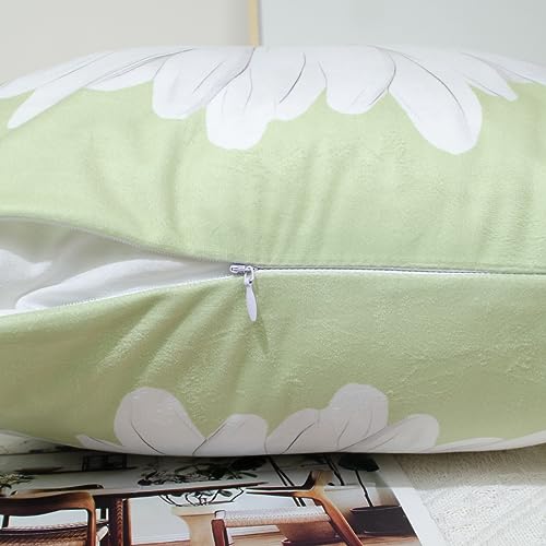 Cushion Covers 45 x 45 cm White Daisy Light Green Square Modern Double-Sided Decorative Pillows Covers for Sofa Couch Livingroom Chair Decor Pillow Case 18 x 18 inch - Image 3