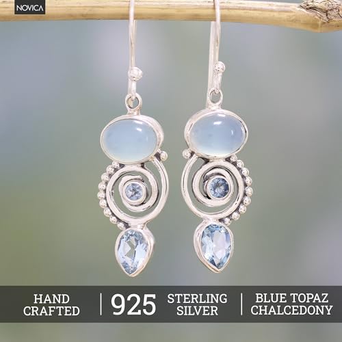 NOVICA Artisan Handcrafted Blue Chalcedony | Sterling Silver Birthstone | Dangle For Women | Sentimental For Women | Topaz Birthstone Earrings2