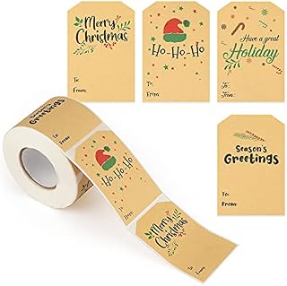 jijAcraft 300PCS Merry Christmas Labels Stickers, Self-Adhesive Stickers Gift Tags Holiday Present Stickers, 7.5*5CM, Brown
