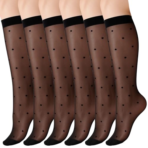 3 pares de medias transparentes hasta la rodilla para mujer, calcetines finos transparentes de punto negro, calcetines elásticos transpirables hasta la rodilla, diseño elegante, puntera reforzada