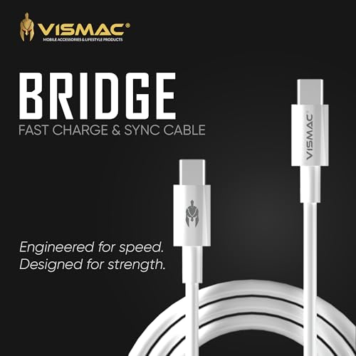 Image of Vismac Type C to Type C Cable, 60W Fast Charging Support,1M Durable PVC Build, High-Speed Data Transfer & Safe Power Delivery for All USB-C Devices (White)