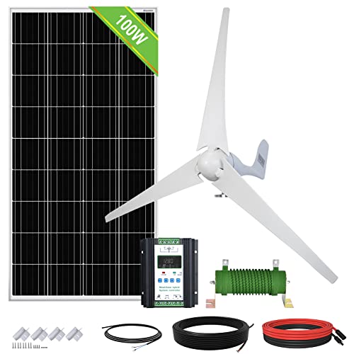 ECO-WORTHY 500W Solar Wind Power Kit: 1x 400W Wind Turbine Generator with Hybrid Controller + 1x 100W Mono Solar Panel for Home/RV/Boat/Farm/Street Light and Off-Grid Appliances