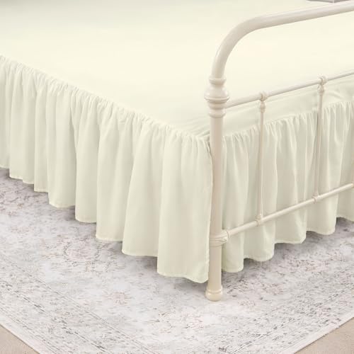 KRISHNA Ruffled Bed Skirt with Split Corners King, 100% Microfiber Hotel Quality, 18 Inch Drop Dust Ruffle Gathered Bedskirt with Platform, 78" x 80", Ivory - image 1