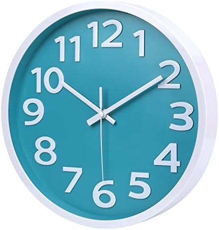 10 Inch Wall Clock Silent Non-Ticking Battery Operated,Modern Wall Clocks 3D Numbers Easy to Read Quartz Analog Clock for Bedroom Home School Office Decor (Aqua)
