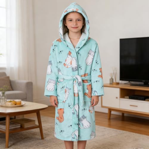 Image of Boys Girls Bathrobes,Toddler Boy Girl Robes,Children's Plush Soft Coral Fleece Hooded Pajamas Sleepwear for Kids