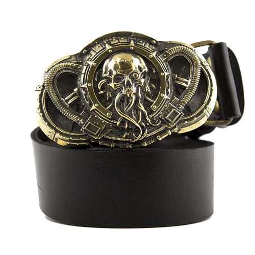 Leather Belt with belt buckle Alien, Steampunk Davy Jones solid brass belt buckle on leather belt2