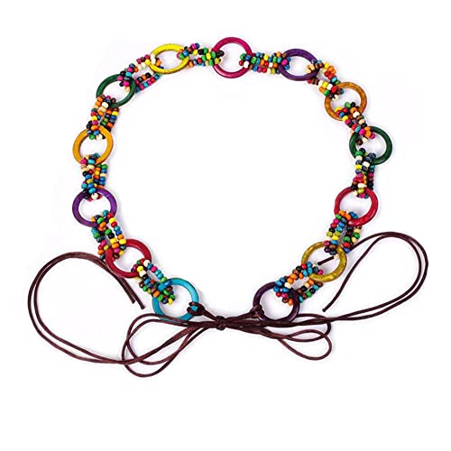 Fancy Cute Bohemia Women's Colorful Wooden Beads Rope Belt Tassel for Skirt Dress Pants Cross Knotted Hand Woven