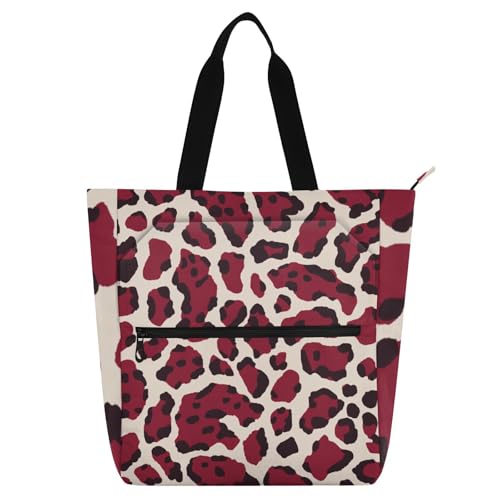 Bolsas de mano de tela con estampado de leopardo beige y rojo para la playa