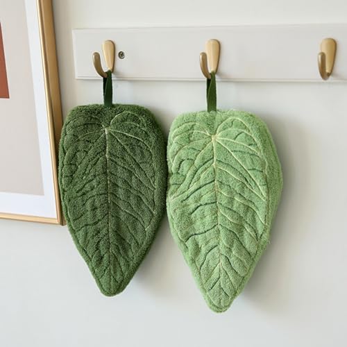 Miniatura 5 de Lindas Toallas Colgantes De Forro Polar Coral De Hojas De Dibujos Animados, 9.8 X 5.9 Pulgadas Con Lazo Para Colgar, Suaves, De Secado Rápido Para Cocina, Baño Y Hogar Verde Claro