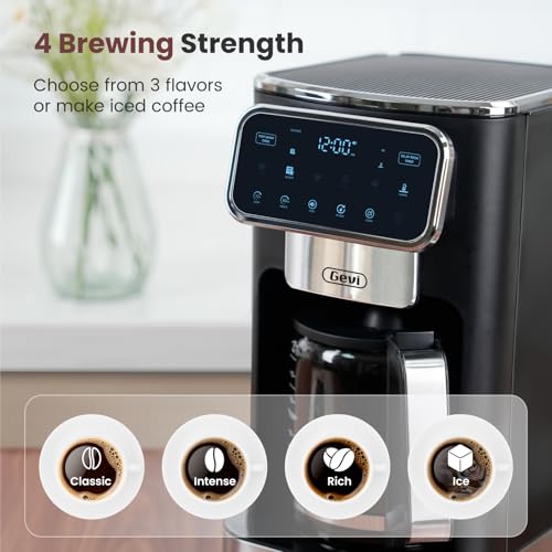 Image of Gevi 12-Cup Programmable Coffee Maker with Touchscreen, Strong Brew & Iced Coffee Options, Auto Shut-Off, 4-Hour Keep Warm, Glass Carafe, Anti-Drip System, Permanent Filter Included