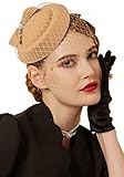 Cizoe Fascinator Hats for Women - Vintage Pillbox & Tea Hats for Kentucky Derby & Wedding Parties - Flower Veil Designs (11C-gold)