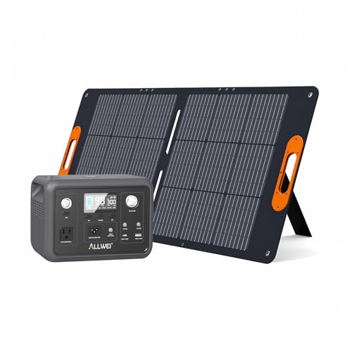 ALLWEI 300W/256Wh LiFePO4 Solar Generator with 100W Solar Panel Included,
