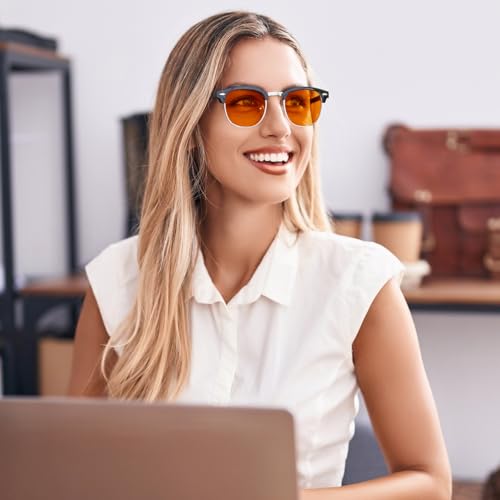 Image of FEISEDY Orange Blue Light Blocking Glasses for Woman Men Amber Lenses Computer Gaming Glasses for Better Sleep