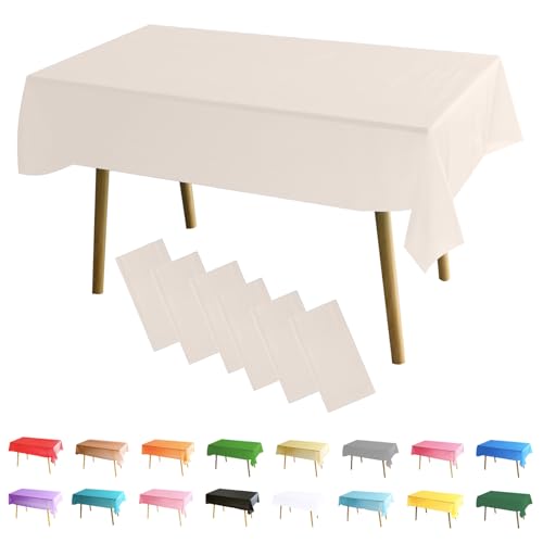 MOMAHUA 6 Packs Ivoire Nappes,137x274cm PEVE Nappe de Table Rectangulaire,Nappes Imperméables pour Fête...