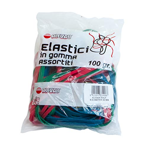 Alevar Sac 100 g X-Bands, élastiques en croix, diamètre 90 mm, couleurs assorties, lot de 1 kg.