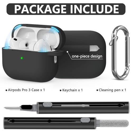 Image of Ljusmicker for AirPods Pro 3 Case 2025 with Cleaner Kit,Soft Silicone Protective Cover for Apple AirPods Pro 3rd Generation Cases for Women Men,for AirPod Pro 3 Cover with Keychain-Magnetic Black