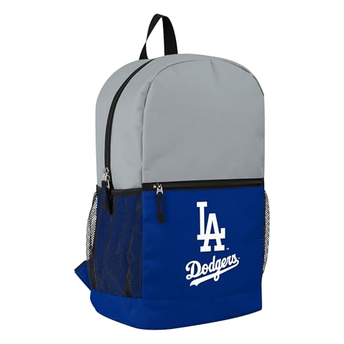 FOCO MLB Officially Licensed Baseball Team Color Primary Logo 2 Tone Big Logo Color Block School Bag Travel Backpack - Los Angeles Dodgers