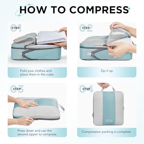 Image of OlarHike 8 Set Compression Packing Cubes for Travel Essentials,Compressible Expandable Space Saver Bags for Organizing Clothes,Luggage Suitcase Garment Bags with Over 1000 pcs Mesh Holes(Blue Gray)