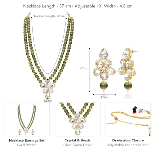 Image of Peora Crystal Faux Pearl Kundan Necklace & Jewellery Set Gift for Women