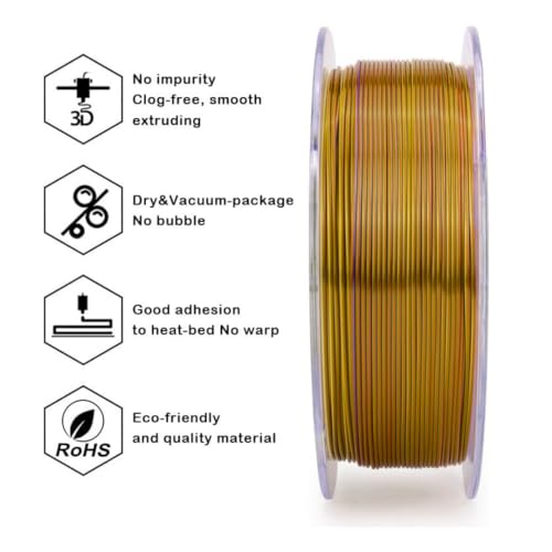 Image of FiLAMONT PLA Silk Filament 1.75mm, 3D Printer Filament, Shiny Silk 1.75 PLA Filament, 1kg(2.2Lbs) /Spool (Silk Gold Blue Purple)