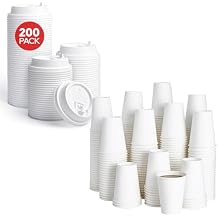 LITOPAK 200 Count Coffee Cup Lids, 3.54 Disposable Plastic Lids and 240 Pack 12 oz Disposable Paper Coffee Cup, Drinking Cups for Water, Paper Coffee Cups, White Paper Hot Coffee Cups