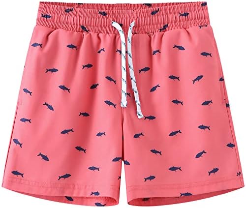 HODOSPORTS Boys Swim Trunks Swimwear Toddler Bathing Suits Swim Short with Pockets Pink-Shark 4