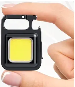 Voltac Multifunction Keychain Led Light with Bottle Opener, Magnetic Base and Folding Bracket Mini Cob 800 lumens Rechargeable Multifunctional Keychain Emergency Light Keychain, Metal (Square with 3 Modes)