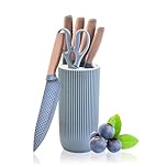 Chef Knife Set with Block, 6-Piece Kitchen Knives Set with Sharp Blades, Professional Knife Set with Ergonomic Handle, Non-Stick Stainless Steel Knife Block Set (Blue)