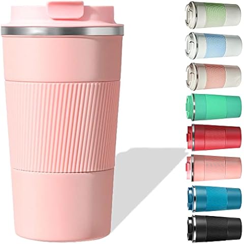 BEVKAF Travel Mug, Insulated Coffee Cups, Reusable Coffee Mug with Leakproof Lid, Vacuum Insulated Mugs, Stainless Steel Thermal Mug for Hot Cold Drinks (Pink, 380ml) Cover