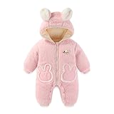 JiAmy Baby Winter Schneeanzug, Kleinkind Bär Kapuze Fold-Over Fäustlinge Füßlinge Overall Kleinkind Warm Fleece Strampler Mädchen Jungen Warm Outfits 0-3 Months