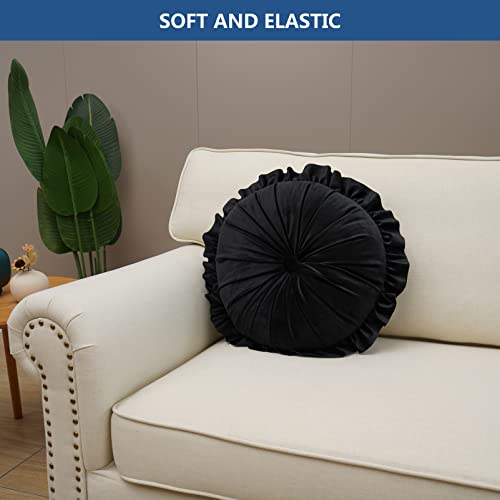 Eismodra Round Throw Pillows,Floor Fall Decorative Pillows,Velvet Flower Couch Pillow For Home Living Room Bed Chair,Sofa Pillow Covers With Inserts Included (16''X16''/Round, Black) #TOP3