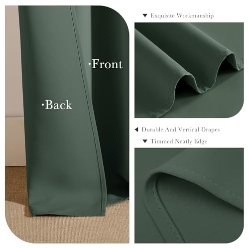 Image of PONY DANCE Dark Green Blackout Curtains 80 inch Long 2 Panels Set, Thermal Insulated Solid Grommet Closet Curtains for Bedroom Closet Door, Temporary Doorway Cover Room Divider Drapes, W 55 inch x L 80 inch
