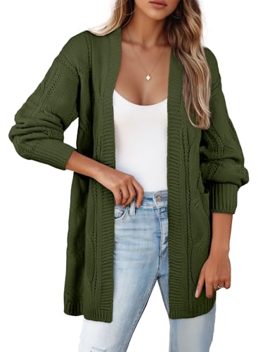 Image of SHEWIN Womens Open Front Long Sleeve Oversized Cardigan Sweaters Knit Coats with Pockrts