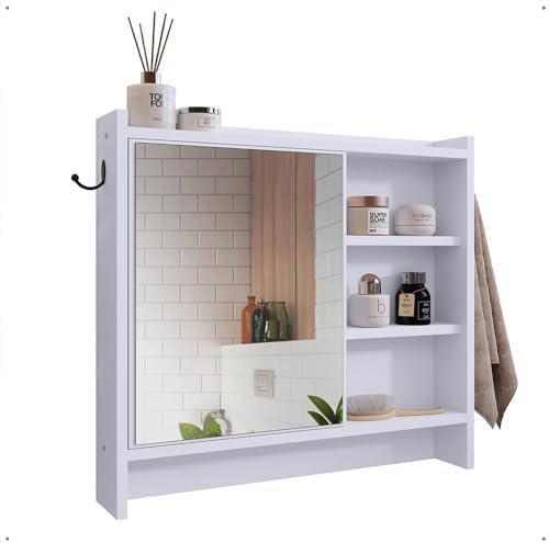 Armário Com Espelho Porta Gancho Para Toalha Banheiro Genova (Bra...