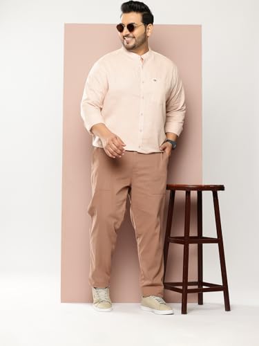 Image of Thomas Scott Men's Solid Cotton Linen Casual Shirt | Full Sleeve | Regular Fit | Mandarin Collar