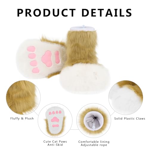 Image of Animal Fuzzy Slippers Bear Cat Wolf Dog Fox Fursuit Feet Paw Claw Shoes Furry Boots Costume Accessories for Adult Kids