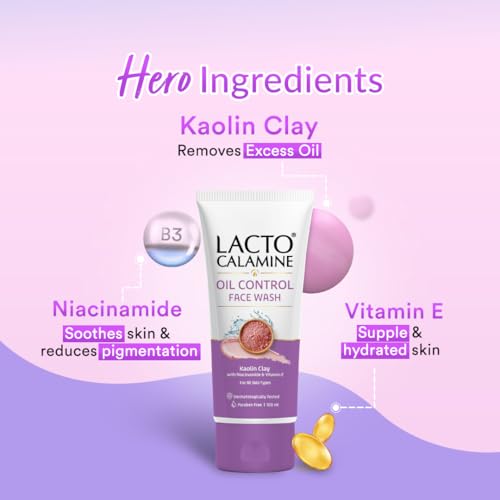Image of Lacto Calamine Face Wash For Oily Skin |100ml each- Pack of 3 | Kaolin Clay, Niacinamide & Vitamin E | Facewash Reduces Excess Oil, Controls Pimples, Blackheads & Whiteheads |Face wash For Women & Men