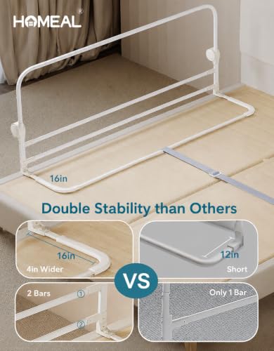 Image of HOMEAL Bed Rail for Toddlers, 32 inch Swing Down Bed Guard with Double Reinforced Stability, Foldable Metal Safety Rail for King, Queen, Full & Twin Beds, Grey