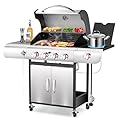 R.W.FLAME 4-Burner Propane Gas Griddle Grill Combo with Porcelain-Enameled Cast Iron Grates & Griddle, 42,000 BTU,561 sq.in. BBQ Grill with Side Burner for Patio Garden Barbecue Camping, Silver