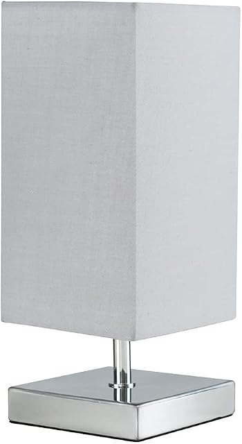 MiniSun Modern Square Polished Chrome Touch Table Lamp with a Grey Shade