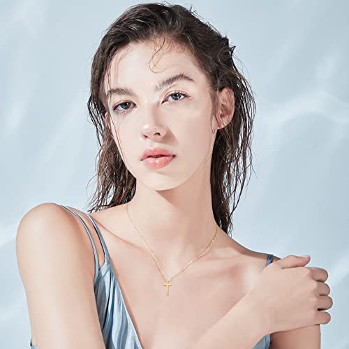 Carleen 14K Solid Real Yellow Gold Small Little Faith Cross Crucifix Pendant Necklaces Jewelry Valentines Day Gift Idea for Women, 18" Chain - Image 4