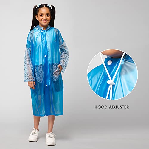Image of THE CLOWNFISH Boys Polyester Shower Saver Series Unisex Kids Waterproof Single Layer Pvc Standard Length Longcoat /Raincoat With Adjustable Hood.