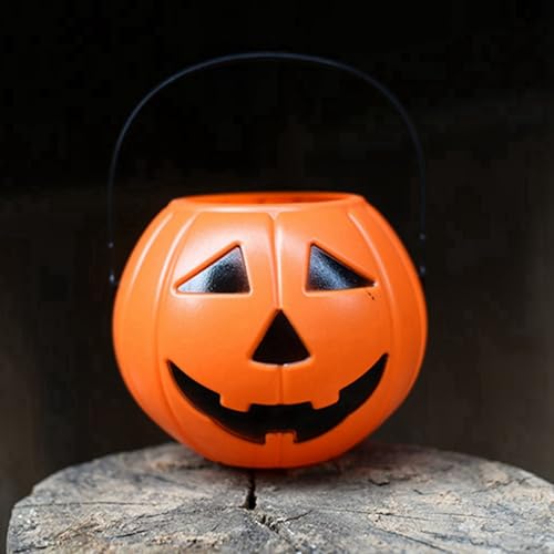 Halloween Pumpkin Bucket, Plastic Pumpkin Candy Buckets Bags, Halloween Children Trick Candy Pail Holder Portable-Pumpkin Face Candy-Bucket with Handles Halloween Decoration (A-002, 24CM) - Image 5