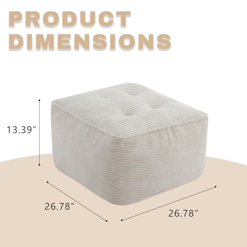 Image of Square Stuffed Pouf Ottoman, Corduroy Oversize Foot Rest,Beige