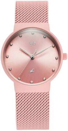 Fastrack Vyb Quartz Analog Rose Gold Dial Rose Gold Mesh Strap Watch for Women-FV60046QM03W