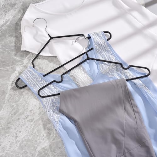 Image of Zollyss Non-Slip Rubber Coated Metal Suit Coat Hangers Heavy Duty Clothes Hanger with Chrome and Black Friction, Metal Shirt Jacket Hanger with Round Notches for Dress (Pack of 10)