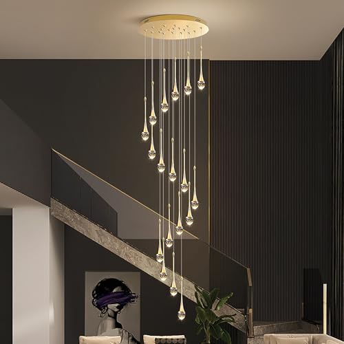 Lustre en cristal pluie de lumière dimmable pour grand escalier de villa
